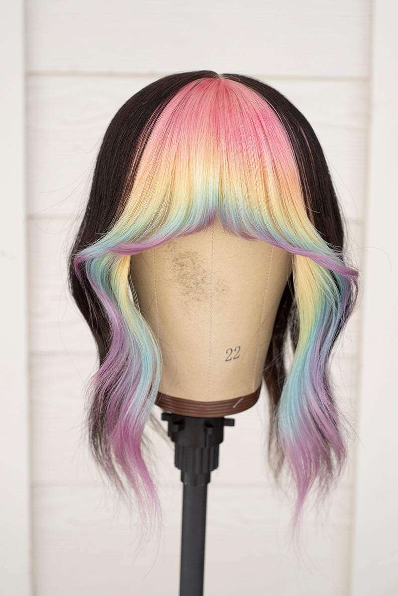 Bubble Bath Ombre Curtain Bang Wig Topper - Dark Brown Base