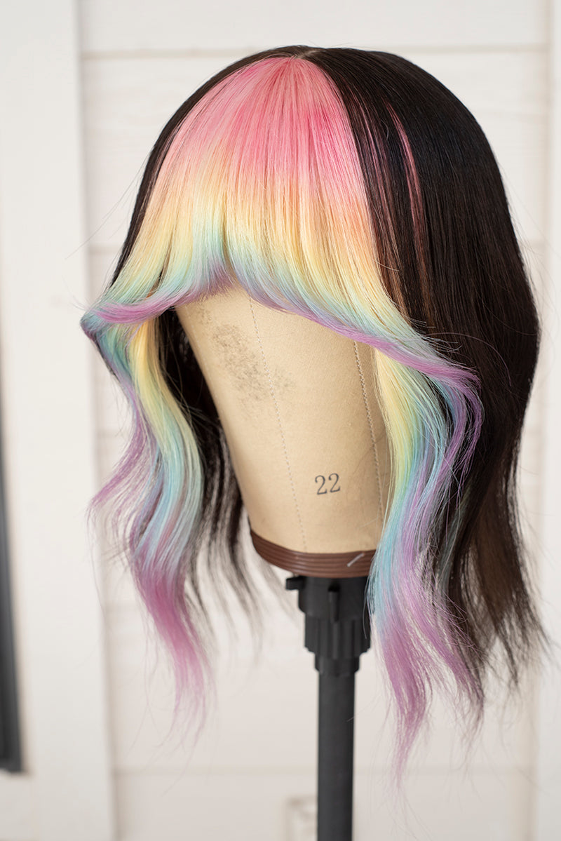 Bubble Bath Ombre Curtain Bang Wig Topper - Dark Brown Base