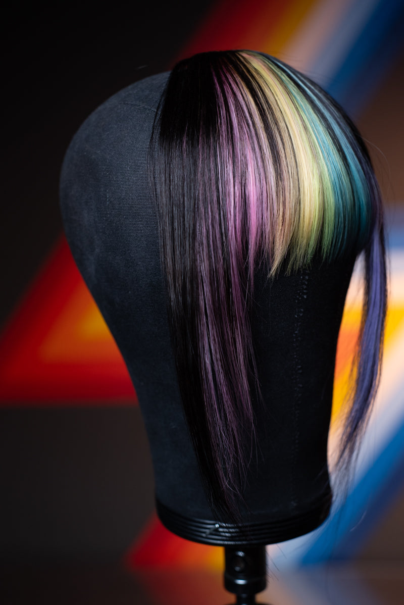 Bubble Bath Striped Long Wispy Bang - Dark Brown Base