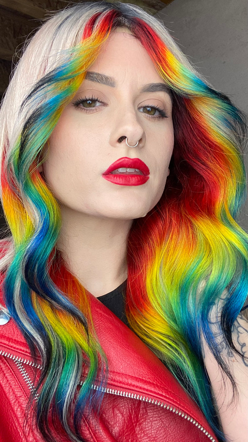 Rainbow Halo Blonde Contrast Root Lace Front Wig