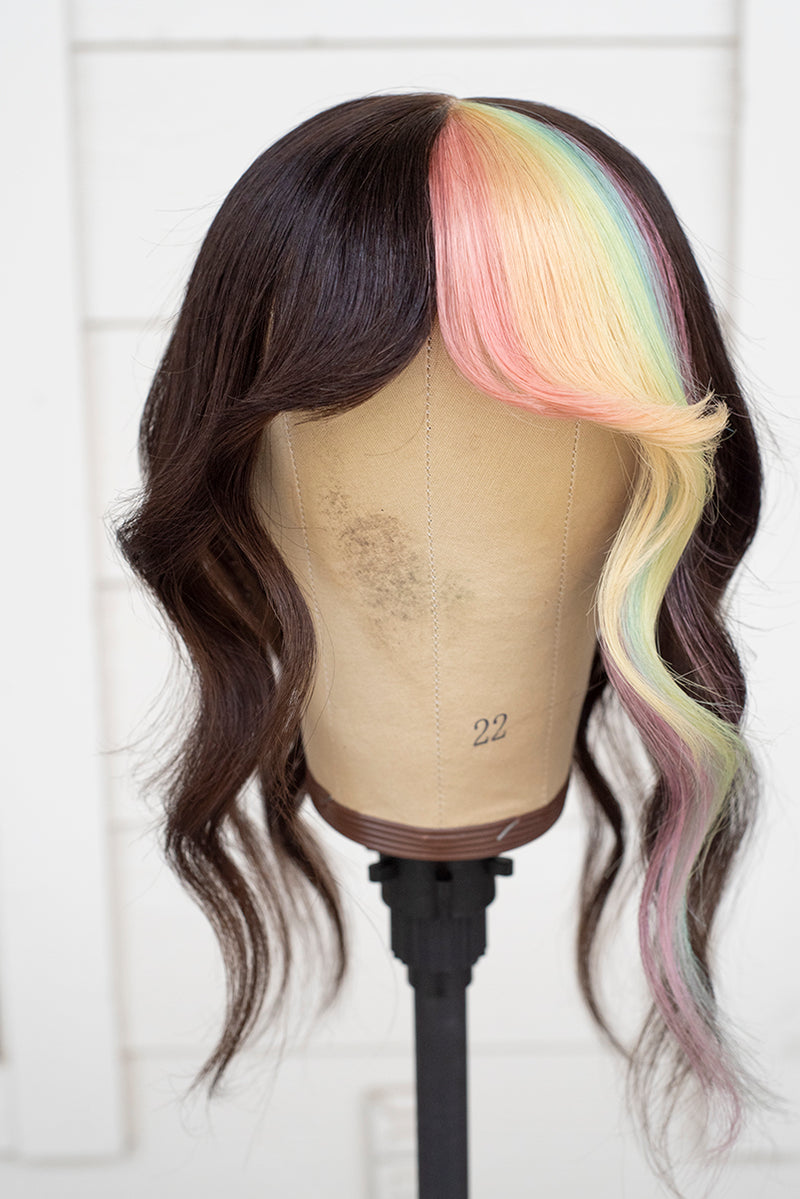 Bubble Bath Pastel Split Dye Wig Topper - Medium Brown Base