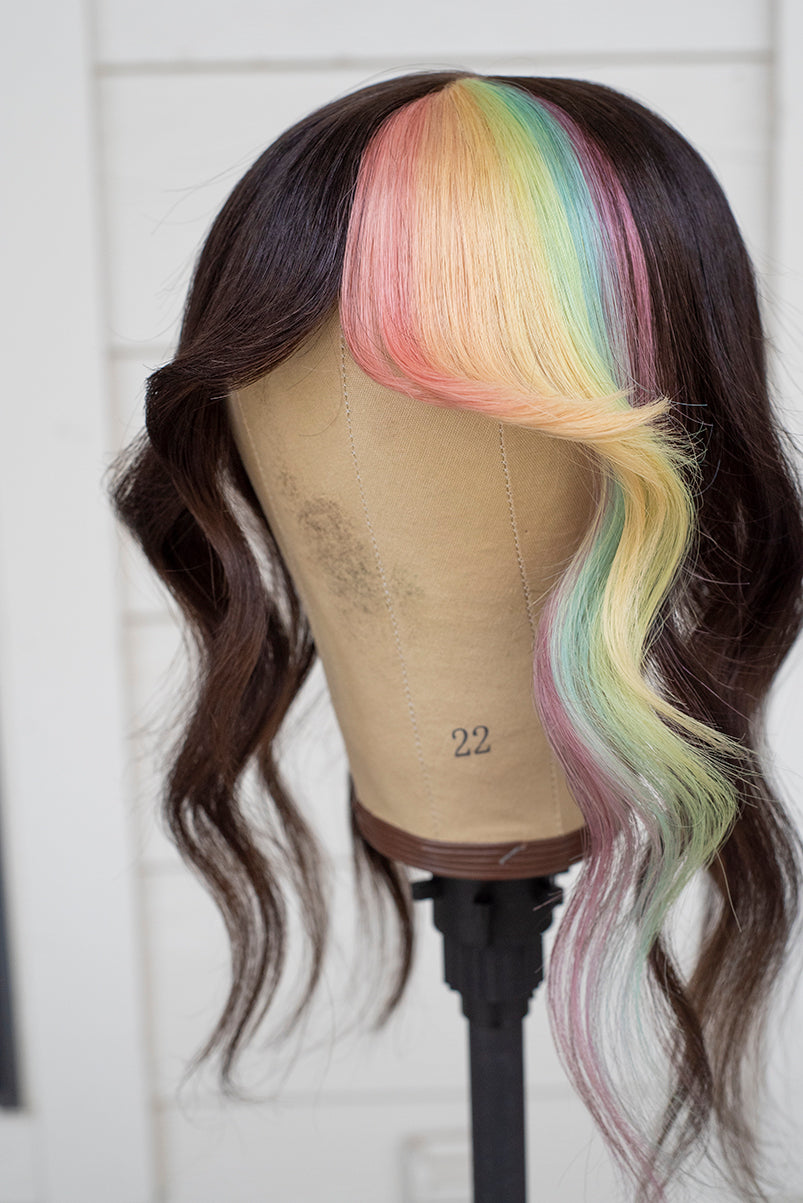 Bubble Bath Pastel Split Dye Wig Topper - Medium Brown Base