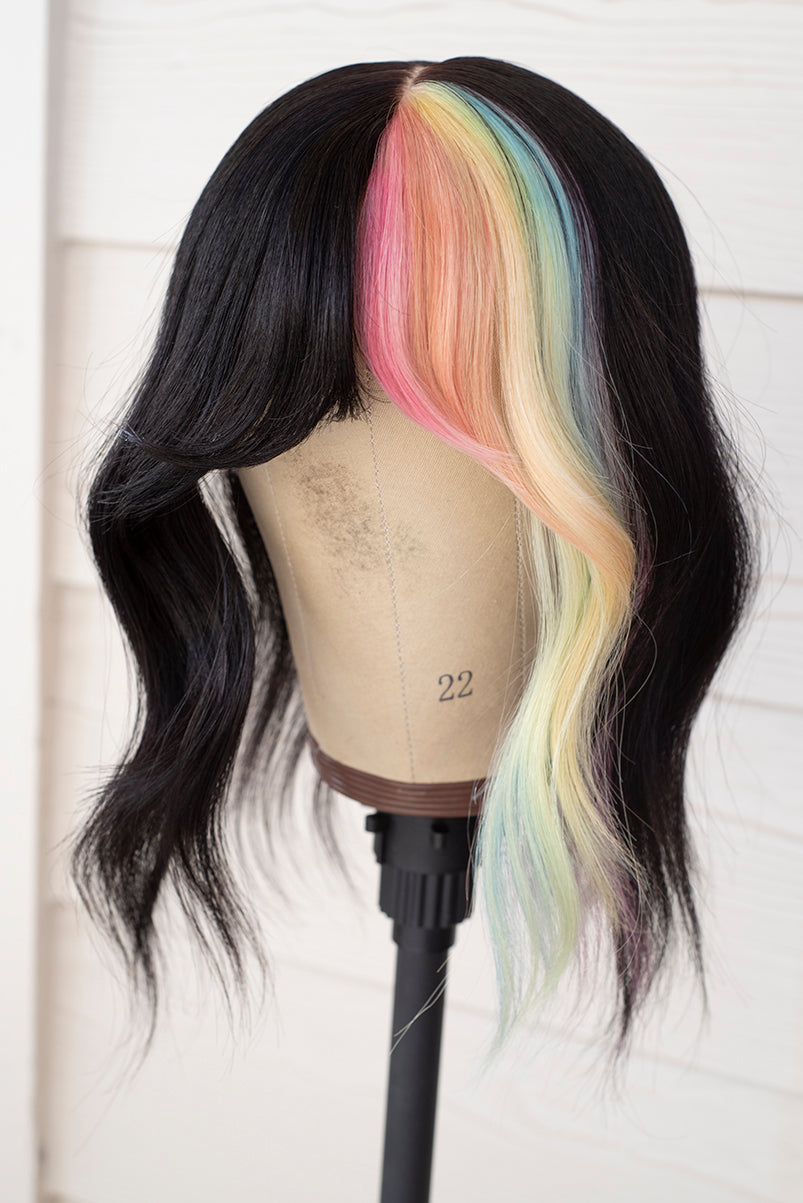 Bubble Bath Pastel Split Dye Wig Topper - Natural Black Base