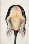 Iridescent Pastel Curtain Bang Wig Topper - Natural Black Base