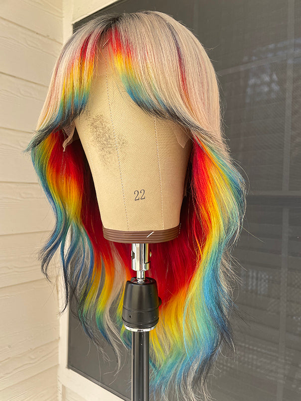 Rainbow Halo Blonde Contrast Root Lace Front Wig