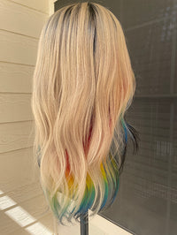 Rainbow Halo Blonde Contrast Root Lace Front Wig